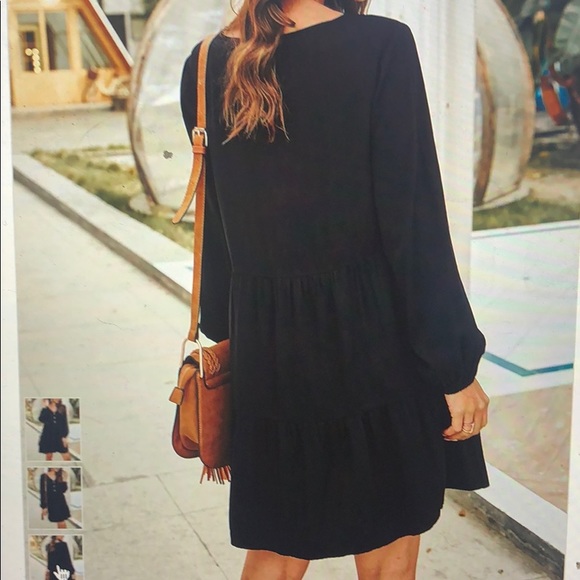 Black Button Accent Tunic Dress - Picture 2 of 5